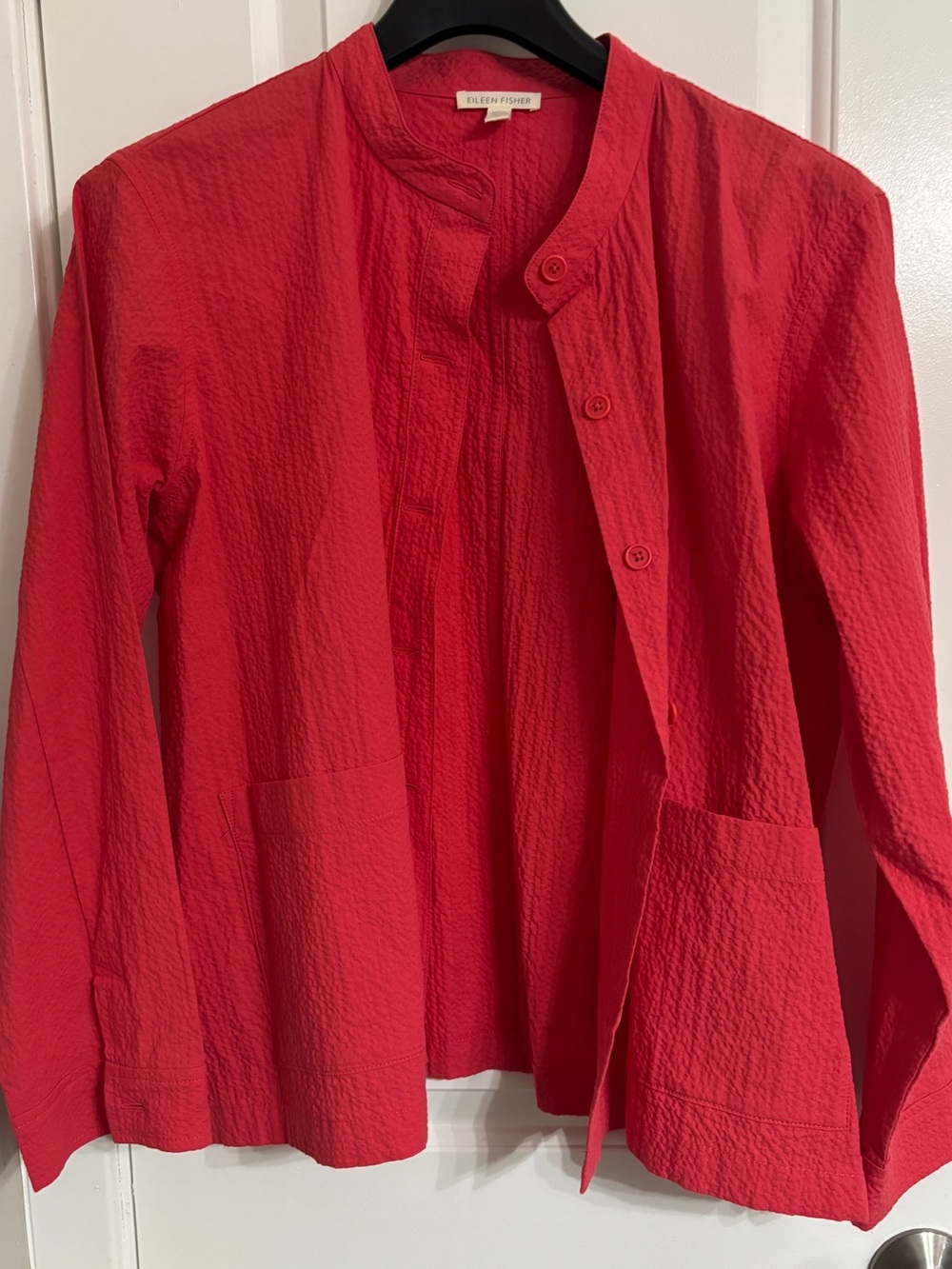 Eileen Fisher Vibrant Red Textured Button Jacket in Watermelon Size L